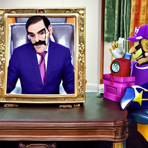 Image similar to president waluigi, real, 2 0 1 7, still, photograph, photo, speech