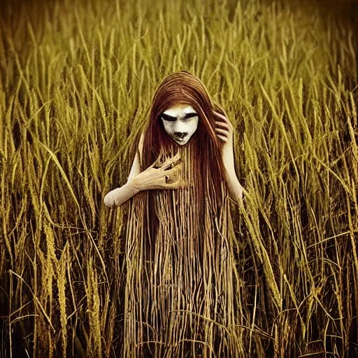 Prompt: “a shy imp lost in a tall field of grass, looking for it's owner; the witch of all worlds, fantasy”