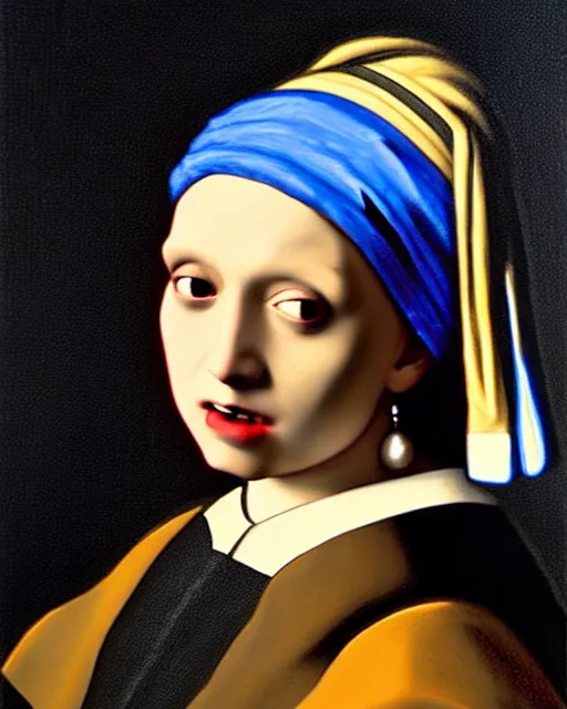 Image similar to darth vader looking over his shoulder, portrait in the style of girl with a pearl earring by johannes vermeer, high quality oil painting, highly detailed