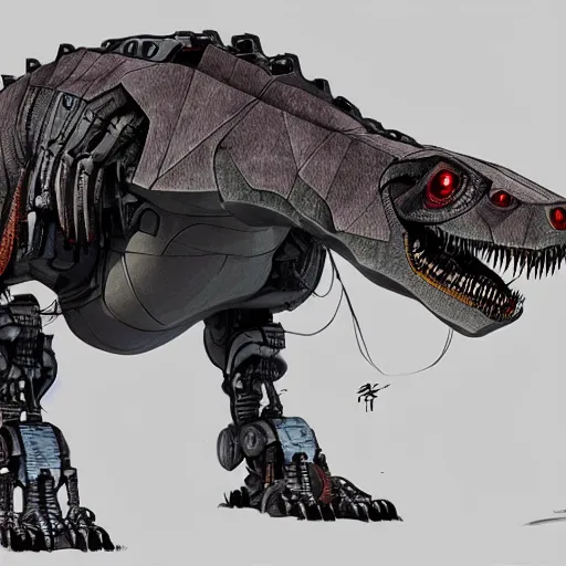 Image similar to a robotic t - rex, anime concept art, highly detailed, 8 k