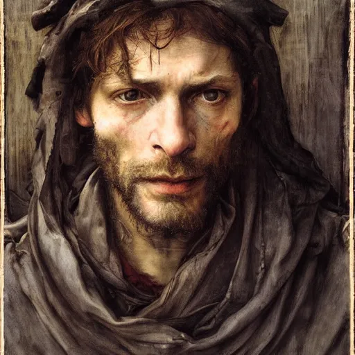 Prompt: a homeless man cold and hungry, alone and all hope lost, by edgar maxence and caravaggio and michael whelan and delacroix style, artistic, intricate drawing, light brazen, realistic fantasy, extremely detailed and beautiful aesthetic face, establishing shot, 8 k resolution, dramatic lighting