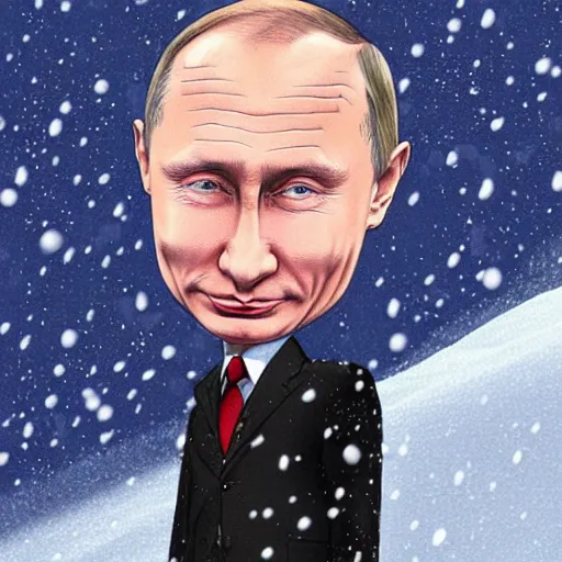 Prompt: caricature of Vladimir Putin alone and depressed in the snow, detailed,