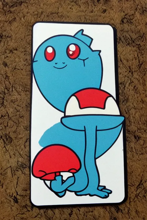 Image similar to mushroom cat creature, pokemon style, pokemon card