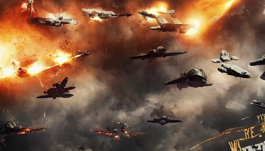 Image similar to big budget movie about a world war 2 spaceship battle