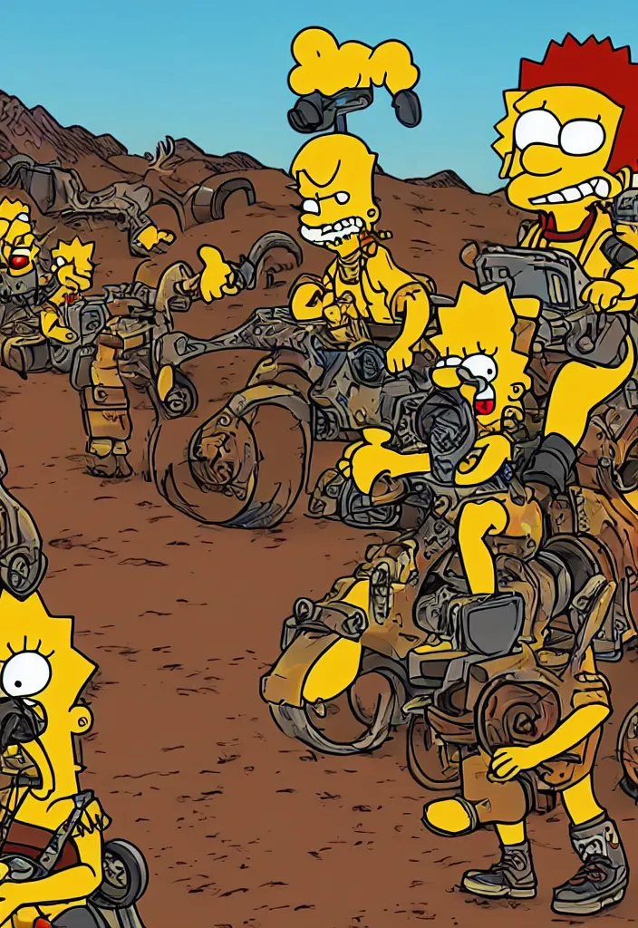 Prompt: Lisa Simpson Fury Road, borderlands screenshot high quality