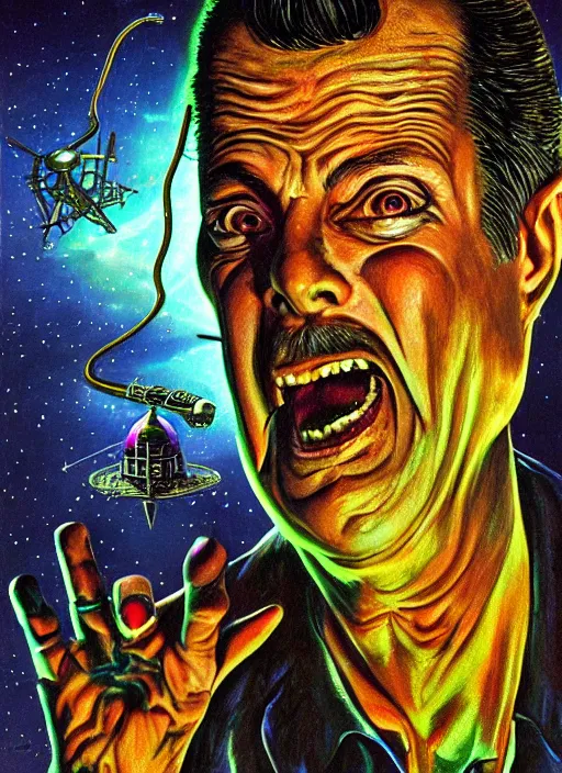 Prompt: subgenius, x - day, aliens, ufos, weird stuff, occult stuff, colorful, extremely detailed, hyperrealism, dramatic lighting