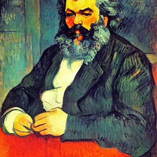 Image similar to beautiful post - impressionist painting portrait of karl marx by, henri de toulouse - lautrec, camille pissarro, paul cezanne, henri rousseau, henri - edmond