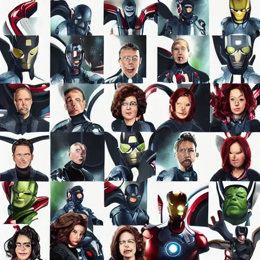 Image similar to The Avengers group photo, layered paper style