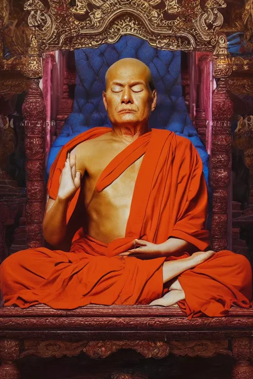 Image similar to Donald Trump meditating in a Buddhist Temple, oil on canvas, intricate, portrait, 8k highly professionally detailed, HDR, CGsociety