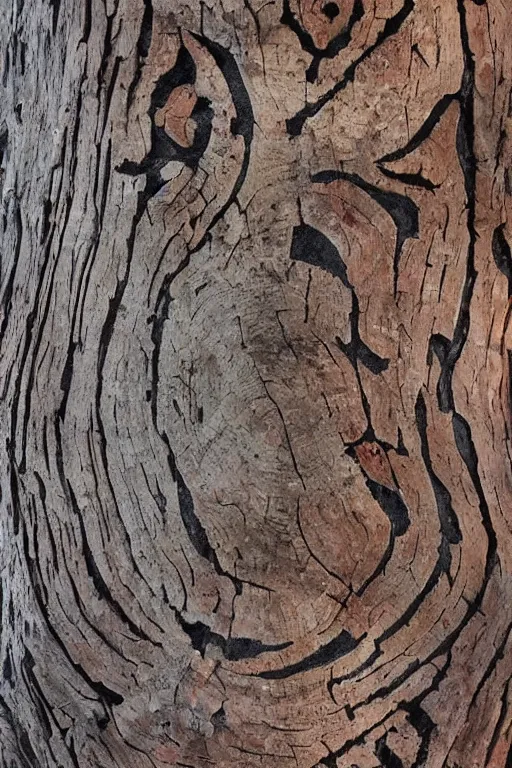 Prompt: a beautiful slavic floral pattern painted on old tree bark