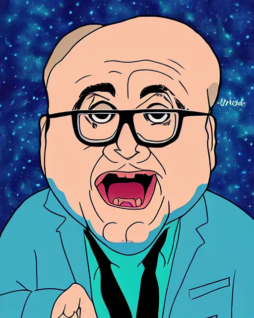 Image similar to Portrait of Danny Devito in the style of Rick & Morty