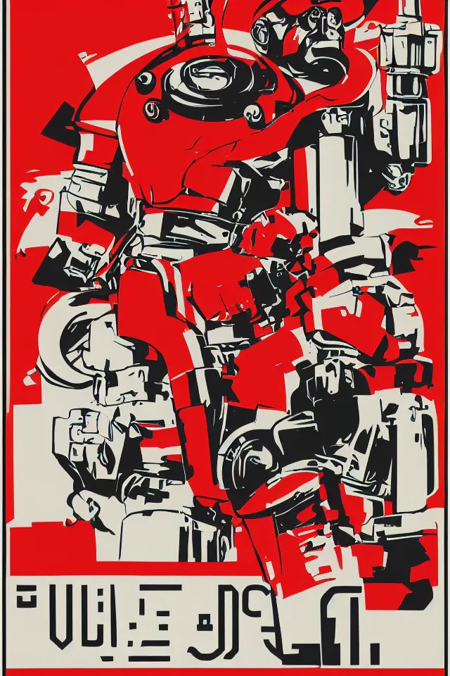 Prompt: an epic socialist realism poster of a singular communist 1 9 6 0 s sci - fi robot in a red beret playing a modular synthesizer