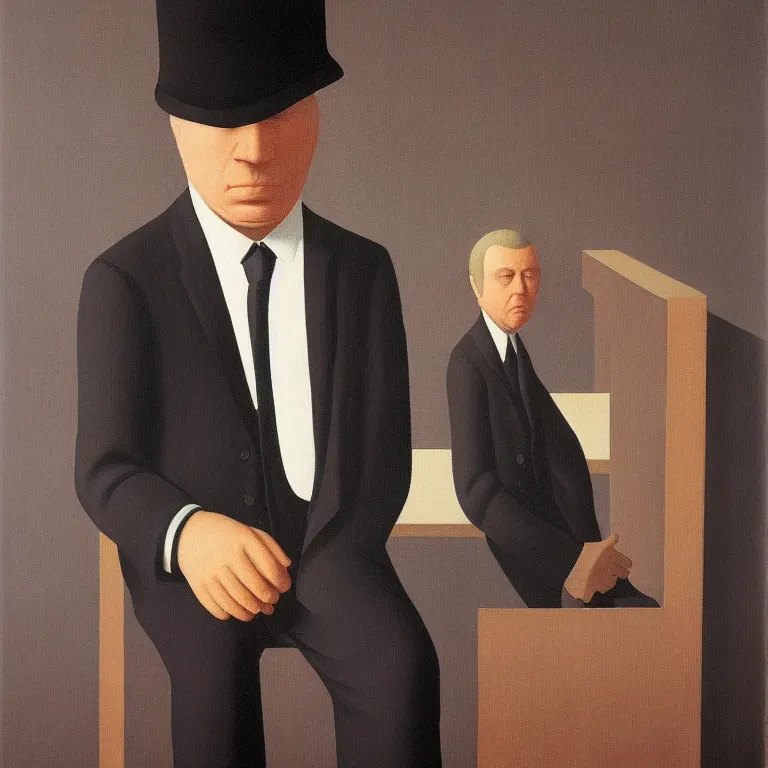 Image similar to portrait of a faceless man, by rene magritte, detailed painting, hd, hq, high resolution, high detail, 4 k, 8 k
