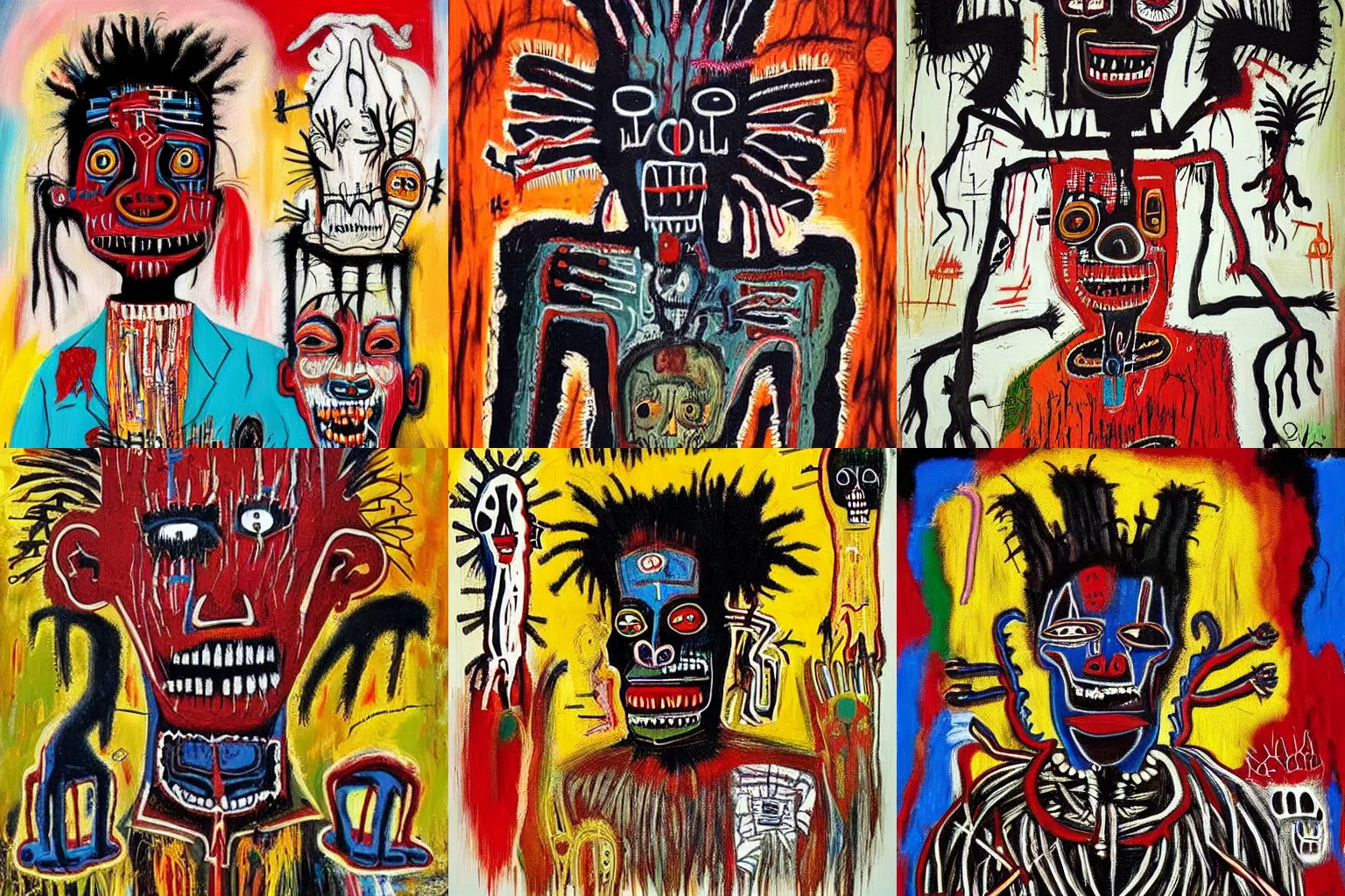 Prompt: extremely highly detailed scary African voodoo paintings by Jean-Michel Basquiat 4k insanely detailed and intricate, super detailed