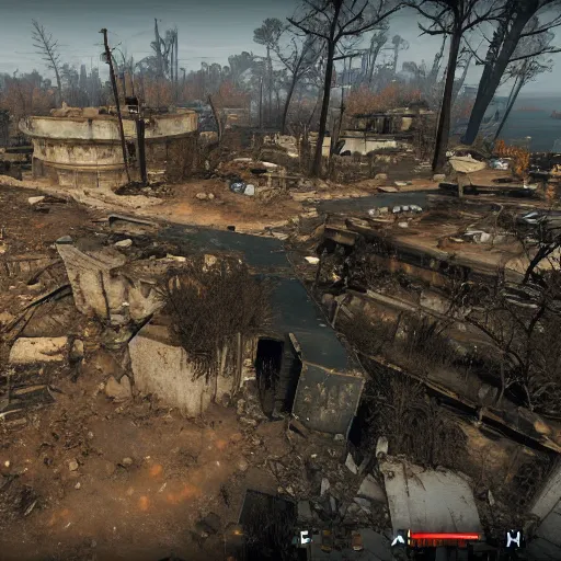 Prompt: the earth in ruins seen from space post - nuclear war in fallout 4, in game screenshot