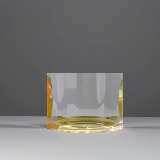 Image similar to an ultra high definition professional studio quality photograph of a transparent perspex pastel coloured wobbly shaped ashtray on a white plinth in an empty white room. dramatic lighting, ray tracing, refraction, shallow d. o. f, colour corrected, golden ratio, three point light.