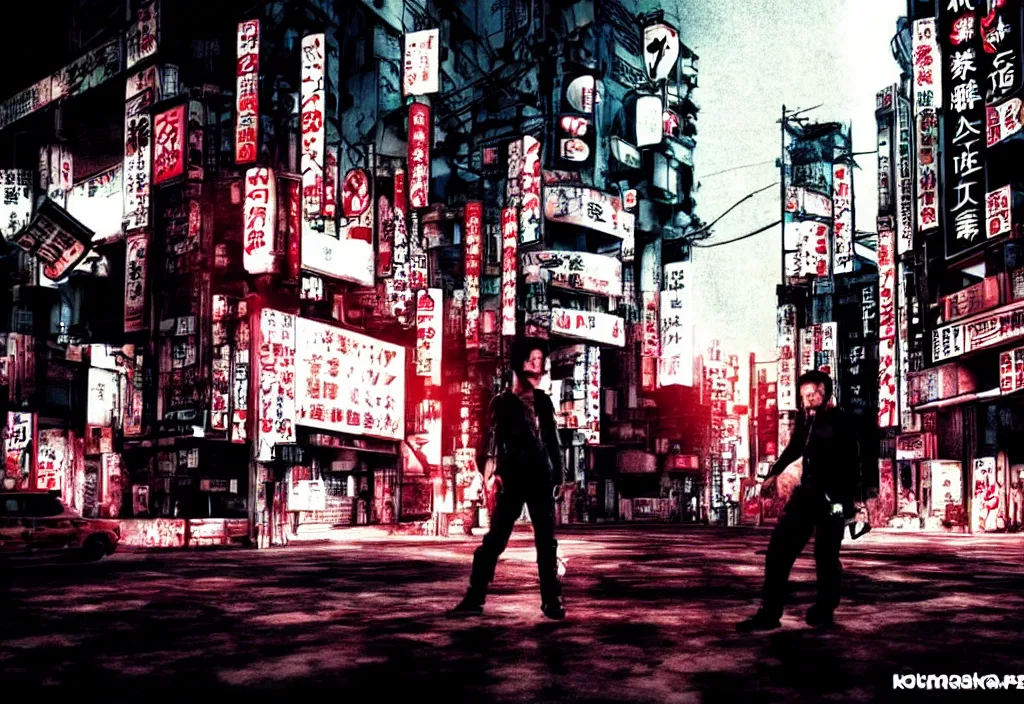 Image similar to film by madhouse and by takeshi koike, tokyo streets cyberpunk style, max payne blood, realistic