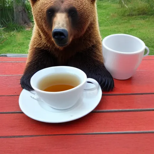 Prompt: bear enjoying a cup of tea