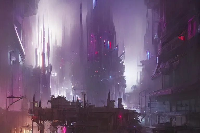 Image similar to Hogwarts cyberpunk city, neon lighting, night city, digital art from artstation by Ruan Jia and Mandy Jurgens and Artgerm and william-adolphe bouguereau and Greg Rutkowski and Wayne Barlowe