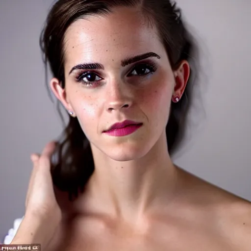 Image similar to a full - figure profile photograph of a woman who is a genetic combination of emma watson and kim kardashian