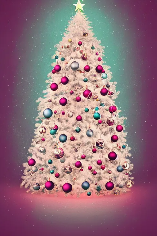 Prompt: illustration neo - rococo cinematic super expressive! scandi christmas tree with kitchen glitzy baubles, star, bird decorations, silver pink white red mood, highly detailed digital art masterpiece, smooth etienne sandorfi eric zener dramatic pearlescent soft teal light, ground angle hd 8 k, sharp focus