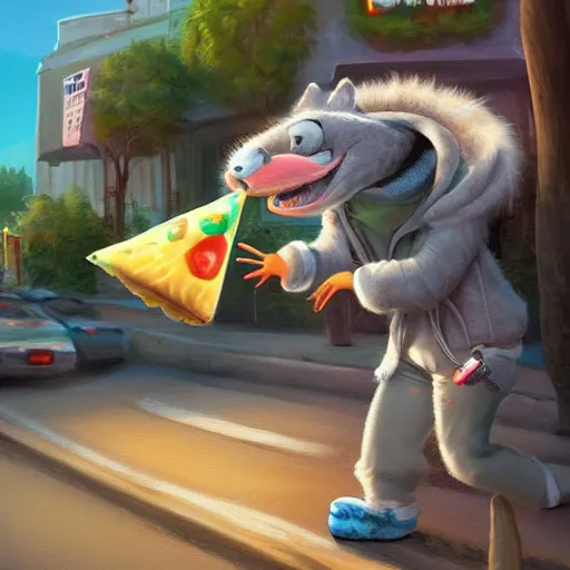 Prompt: furry art of female alligator walking down the street holding an icecream cone, digital art, artstation, 4K, detailed, detailed fur, wearing grey hoodie, zootopia, detailed face, anthromorphic,