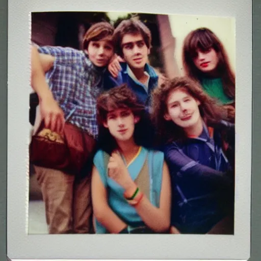 Prompt: French teenagers in the 80's, flash color polaroid, detailed