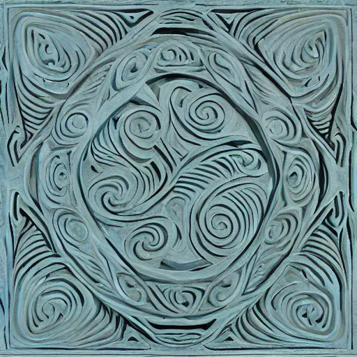 Image similar to thin lines, fractals, lichen macro, serpentine twisty maze, carved soapstone ceiling relief paneling white and pale blue