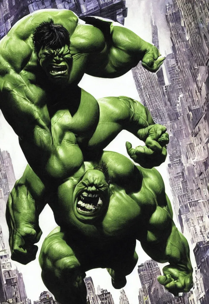 Image similar to a portrait of the incredible hulk looking angry in new york city by alex ross dramatic lighting.