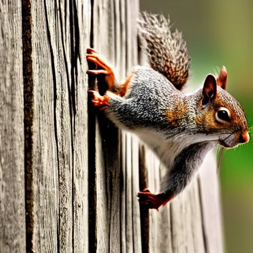 Prompt: a plump squirrel struggles to climb a fence, chunky critter, trending, digital art, very detailed, film photograph