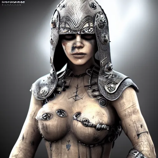 Image similar to shield maiden with cry makeup, intricate detail, royo, klimt, miro, vallejo, frazetta, giger, whealan, hd, unreal engine,