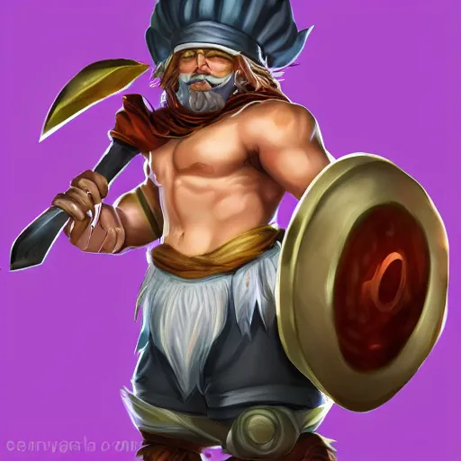 Prompt: league of legends champion angry spoon wielding barbarian wearing chef's hat, detailed, league of legends