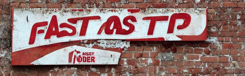 Image similar to fast food logo advertising signs decaying and torn