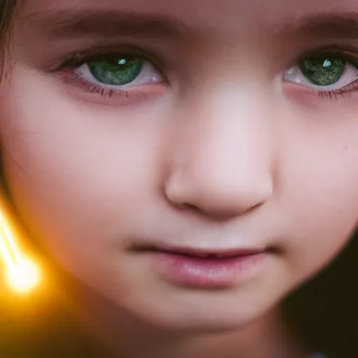 Image similar to a portrait of an girl's face. depth of field. lens flare