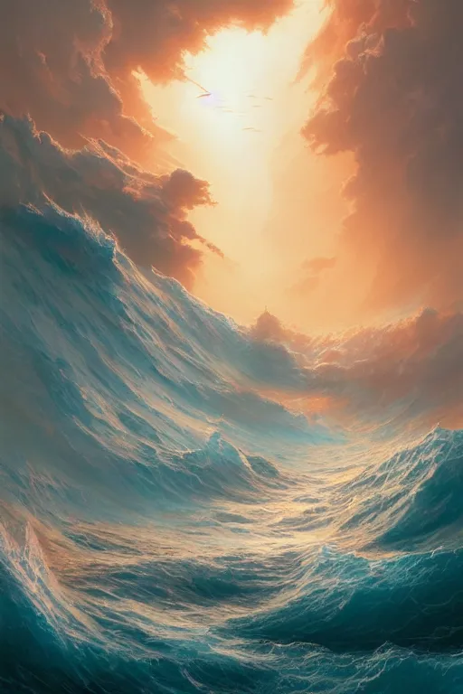 Prompt: Turbulent ocean of blood that catches fire, Stephen Bliss, Greg Rutkowski, Loish, Rhads, ferdinand knab, Makoto Shinkai rossdraws, Tom Bagshaw, global illumination, radiant light, detailed and intricate environment