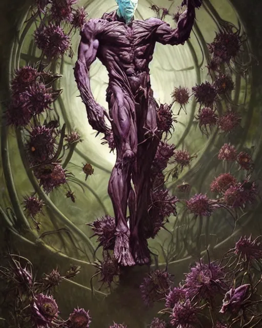 Image similar to the platonic ideal of flowers, rotting, insects and praying of cletus kasady ultimate carnage thanos dementor wild hunt doctor manhattan chtulu nazgul davinci, d & d, fantasy, ego death, detailed, intricate, hyperrealism, intense, scary, decay, dmt, art by artgerm and greg rutkowski and alphonse mucha