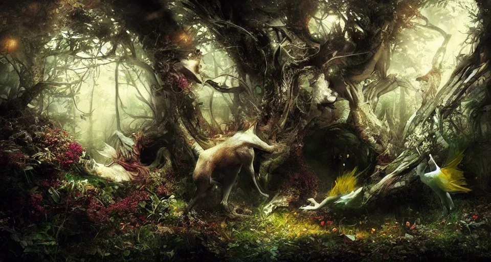 Prompt: Enchanted and magic forest, by ryohei hase