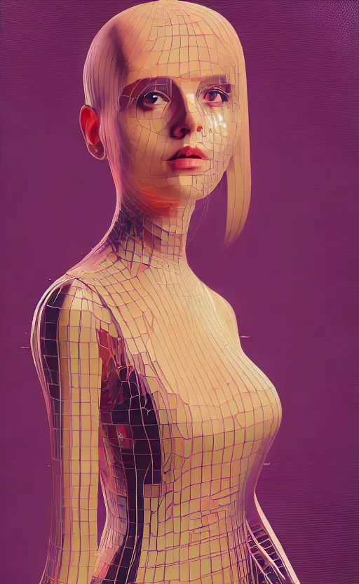 Image similar to portrait of a girl with tight latex dress by Petros Afshar and Beeple, highly detailed