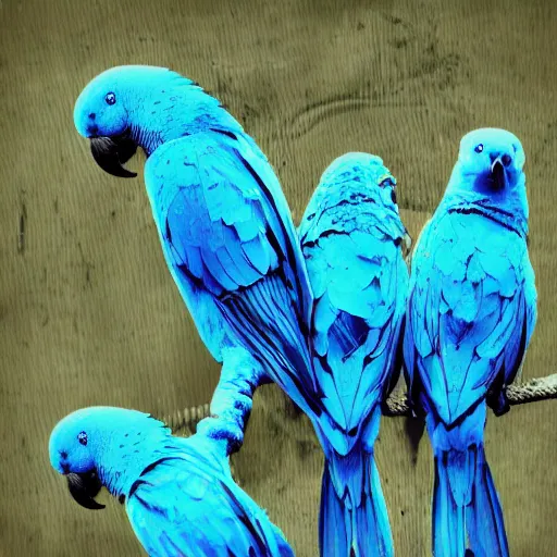 Image similar to blue parrots emerging from fluids, ink splash, intricate details, 16k, post processing, saturated blue colours