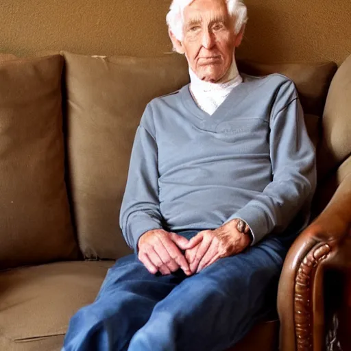 Image similar to older handsome gentlemen is sitting gracefully on a sofa