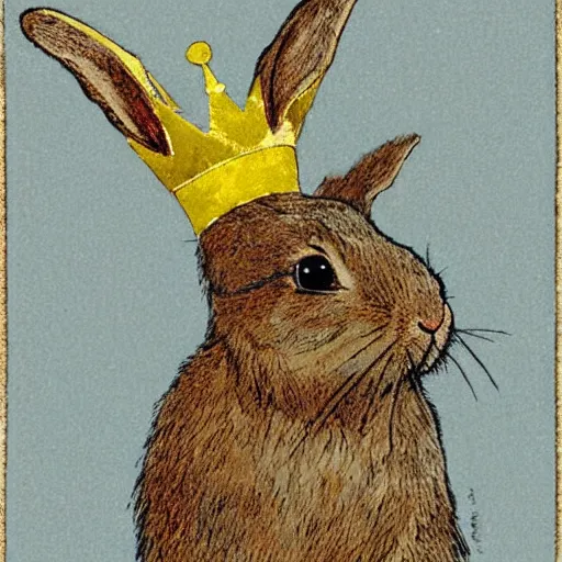 Image similar to a rabbit wearing a crown, in the style of carl larsson