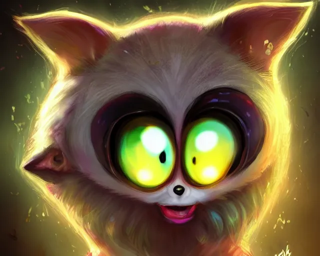 Prompt: adorable creature with big glossy eyes splashart