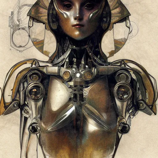 Prompt: sketch of a complex robot by leonardo da vinci and artgerm and greg rutkowski and alphonse mucha