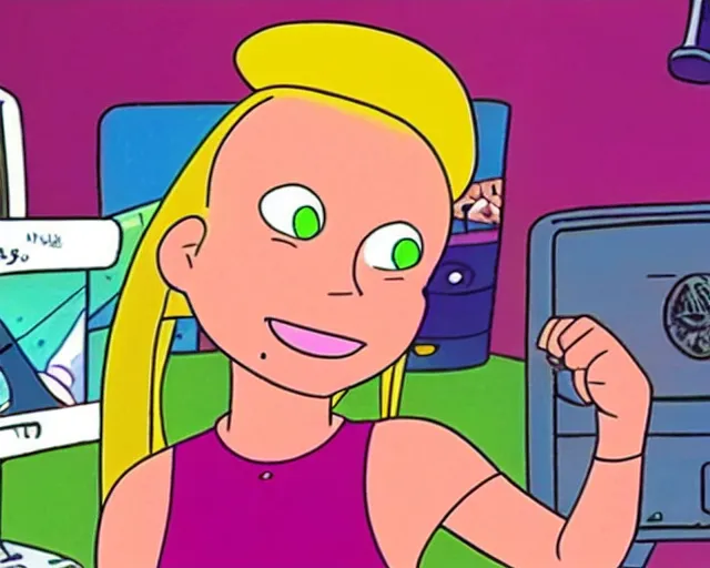 Prompt: helga pataki as a twitch streamer on hey arnold, 90's cartoon television still