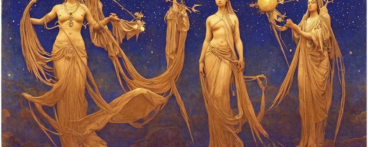 Prompt: saint woman, venus, athena, queen, by annie swynnerton and nicholas roerich and jean delville, strong dramatic cinematic lighting, ornate headdress, flowing robes, spines, flowers, stars, lost civilizations, smooth, sharp focus, extremely detailed, marble, obsidian, gold, space