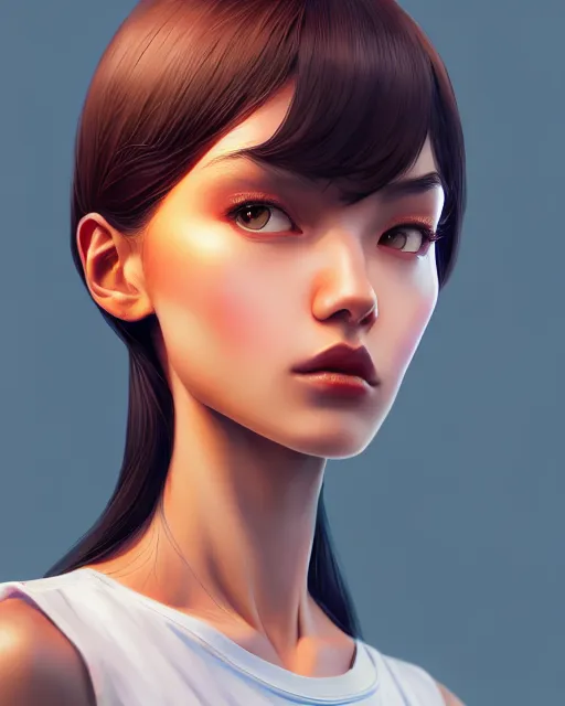 Image similar to full 1 2 0 mm face portrait of a beautiful slender uzbek girl, in tshirt, furious, by saruei and guweiz and ilya kuvshinov and grant morrison and range murata digital art, ultra clear and sharp focus, trending on artstation hq, deviantart, pinterest, unreal engine 5, 4 k uhd image