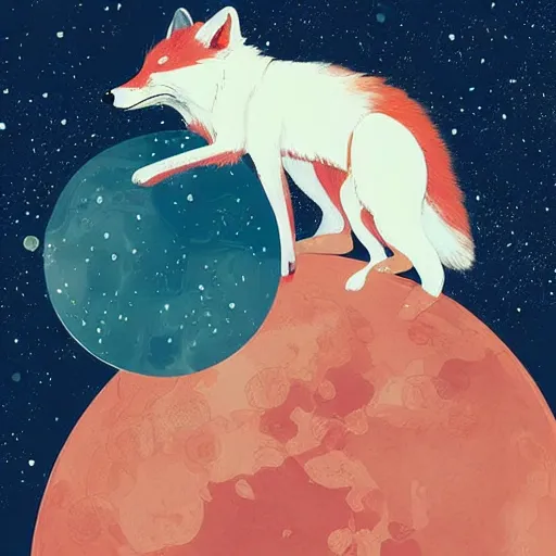 Prompt: space fox holding a planet, digital art, by conrad roset, trending on artstation, realistic