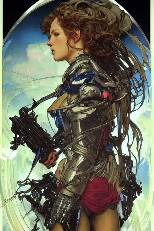 Prompt: realistic detailed painting of GUNDAM, painted by Alphonse Mucha, Ayami Kojima, Amano, Charlie Bowater, Karol Bak, Greg Hildebrandt, Jean Delville, and Mark Brooks, Art Nouveau, Neo-Gothic, intricate complexity, gothic, rich deep colors