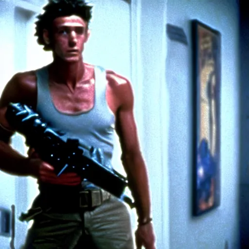 Image similar to tall muscular soldier, still from the movie aliens