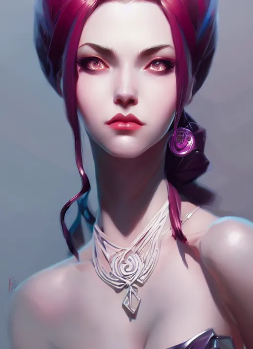 Image similar to portrait of jinx, league of legends, intricate, elegant, highly detailed, digital painting, artstation, concept art, smooth, sharp focus, illustration, by ilya kuvshinov and krenz cushart